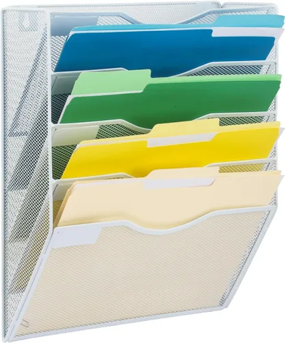 Miniatura 24 de EASEPRES Organizador de archivos de malla de 3 bolsillos para colgar en la pared, carpeta de papel para correo montada en la pared, organizador