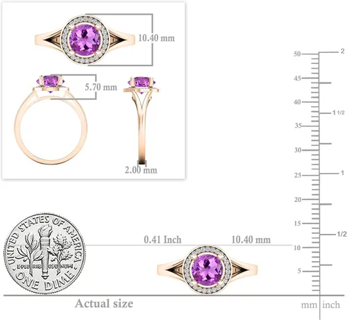 Miniatura 179 de Dazzlingrock Collection Anillo de compromiso redondo de 0.276 in con halo de diamante blanco y vástago dividido para ella en oro macizo de 14