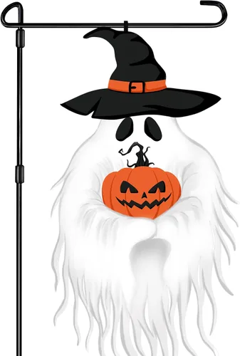 Miniatura 12 de Bandera de Jardín de Halloween para Exteriores Decoraciones al Aire Libre Impresas Doble Cara, Calabaza Fantasma Banderas de Patio para Invierno