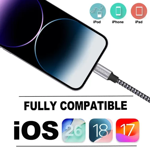 Miniatura 2 de YUNSONG Cargador para iPhone [certificado MFi], paquete de 3 cables Lightning trenzados de nailon de 6 pies, carga rápida, sincronización de datos