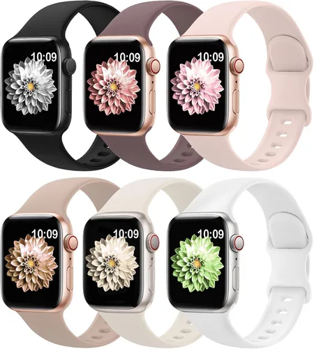Miniatura 19 de Paquete de 6 correas deportivas compatibles con Apple Watch de 38mm 40mm 41mm 42mm 44mm 45mm 49mm 46mm, correa impermeable de silicona para iWatch