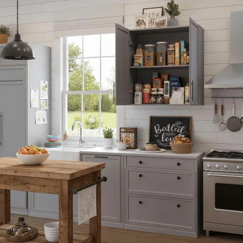 Miniatura 9 de Furnaza Armario de Pared para Lavandería de 30" de Ancho con Estante Ajustable, Armarios de Cocina Montados en la Pared con Dos Puertas Shaker