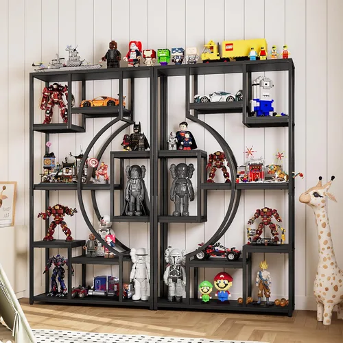 Miniatura 5 de HolliWill Juego de 2 estanterías de 70.8 pulgadas de alto, estantes geométricos de 79 pulgadas de ancho con 18 estantes de almacenamiento abiertos