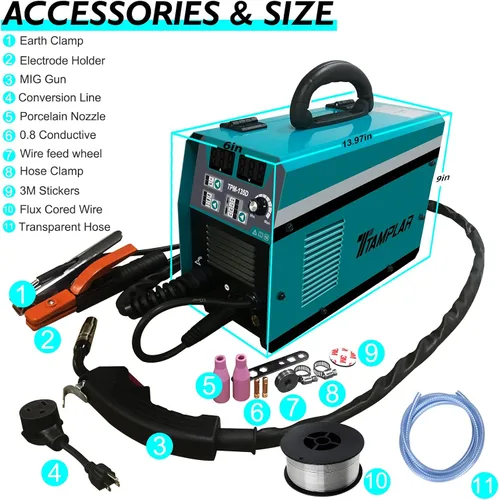 Miniatura 6 de Soldador MIG - 135AMP 110V y 220V Voltaje Dual 4 en 1 Flux MIG/alambre sólido/Stick ARC/Lift TIG Gas/soldadura sin gas, IGBT Inverter Soldadora