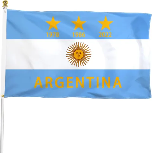 Miniatura 3 de XIFAN Bandera de tres estrellas premium de Campeones del Mundo Argentina 2022 de 3 x 5 pies para exteriores, banderas nacionales argentinas
