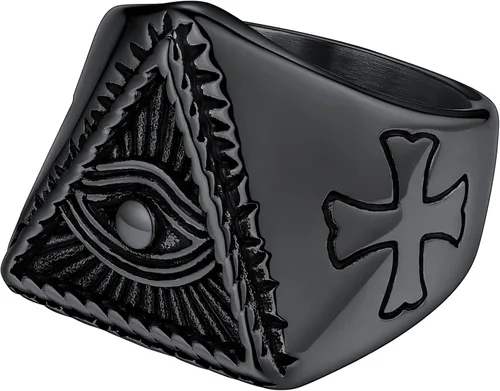 FaithHeart Anillo de ojo de Dios para hombres y mujeres, acero inoxidable, chapado en oro de 18 quilates, anillos personalizados, Acero inoxidable,