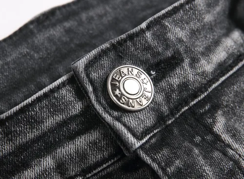 Miniatura 7 de XIMXIMMTIAN Jeans de mezclilla para hombre estilo motociclista, lavados, desgastados, ajustados y rectos