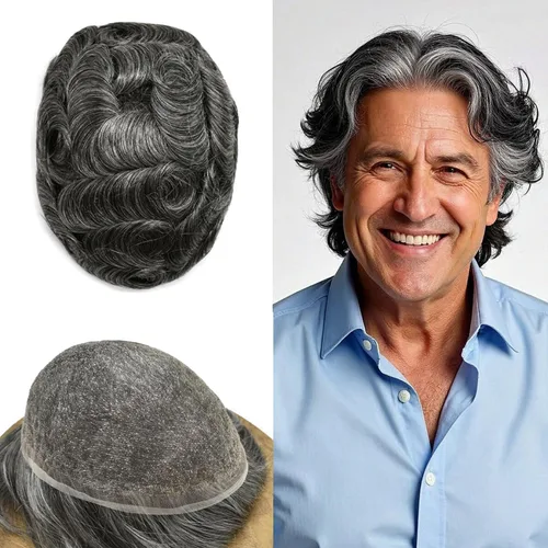 Miniatura 94 de PUNRU HAIR Completo Swiss Lace Toupee para hombres Sistema de cabello humano real Sistema de reemplazo de cabello humano para hombre Toupee