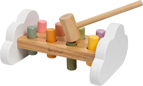 Pearhead Montessori - Banco de martillo, imprescindible para bebé, relleno de calcetines para niños pequeños, juguete de madera para golpear y