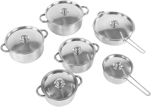 Miniatura 4 de Haofy Juego de utensilios de cocina de acero inoxidable de 6 piezas con sartén de 11.0 in y ollas de 18 a 10.2 in para inducción, gas, estufas