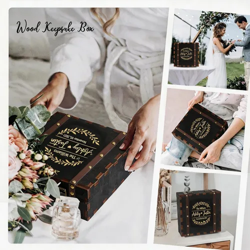 Miniatura 5 de AW BRIDAL Caja de recuerdos de boda negra personalizada, cajas de memoria de madera con tapas, regalos de despedida de soltera para novia, regalo