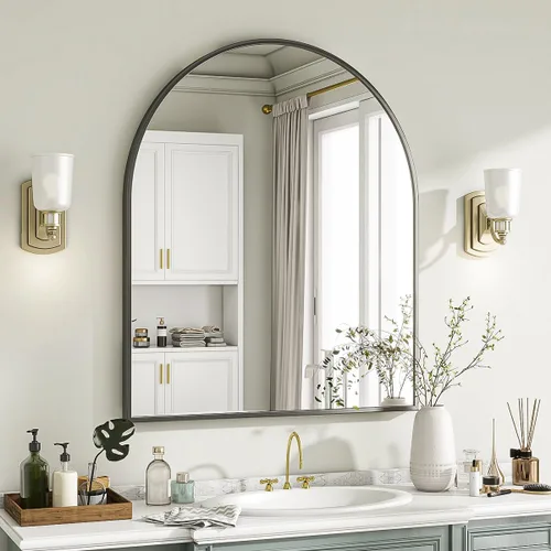 Miniatura 2 de VooBang Arched Wall Mirror, 26 x 28 inch Arch Bathroom Mirror, Wall Mounted Vanity Mirror with Arch Metal Frame, Modern Bathroom Vanity Mirror for
