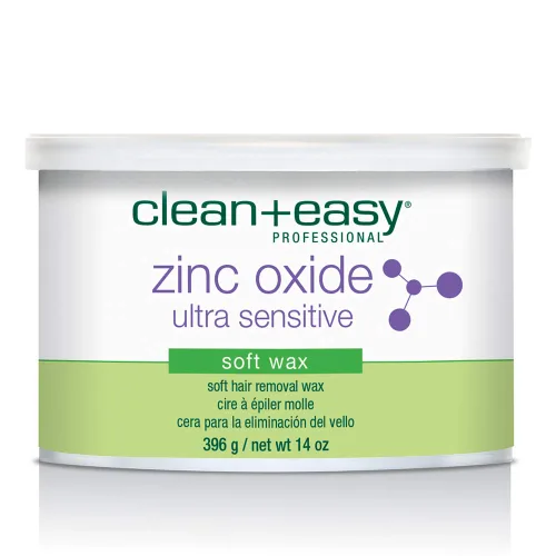Clean + Easy Cera suave ultra sensible de óxido de zinc para depilación – Cera depilatoria para pieles sensibles, elimina el cabello fino a medio,