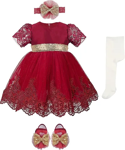 Miniatura 2 de Lilax Conjunto de 4 piezas de vestido de fiesta de boda de princesa de encaje recién nacido para bebé niña