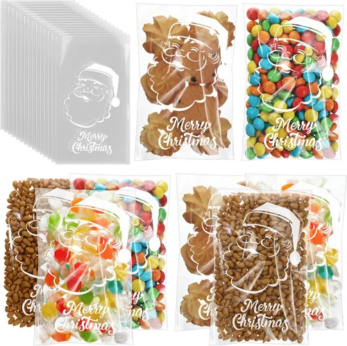 Yexiya 200 bolsas de galletas de Navidad, bolsas de celofán de Papá Noel para regalos, bolsas transparentes de 4 x 6 pulgadas, bolsas de regalo de