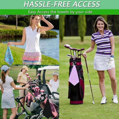 Miniatura 5 de FINGER TEN Toalla de golf de microfibra para bolsas de golf para hombres y mujeres con clip de 15.7 x 15.7 pulgadas, juego en gris, negro, azul
