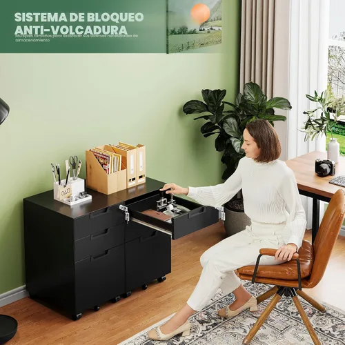 Miniatura 9 de Letaya Archivador móvil de 3 cajones con cerradura, archivadores pequeños de metal debajo del escritorio para organizador de oficina en casa Negro