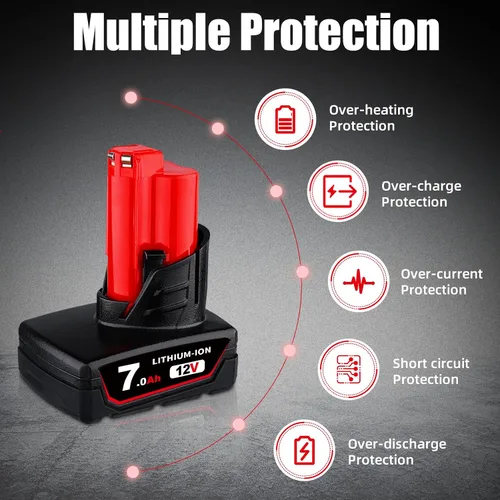 Miniatura 5 de Paquete de 2 piezas de repuesto de iones de litio de 12 V 7.0 Ah 48-11-2460 para batería de 12 V Milwaukee 48-11-2410 48-11-2420 48-11-2411