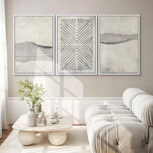 Miniatura 695 de SIGNWIN Lienzo enmarcado para pared, arte con pinceladas de flujo neutro en tonos beige abstractos, ilustraciones, arte moderno, decorativo