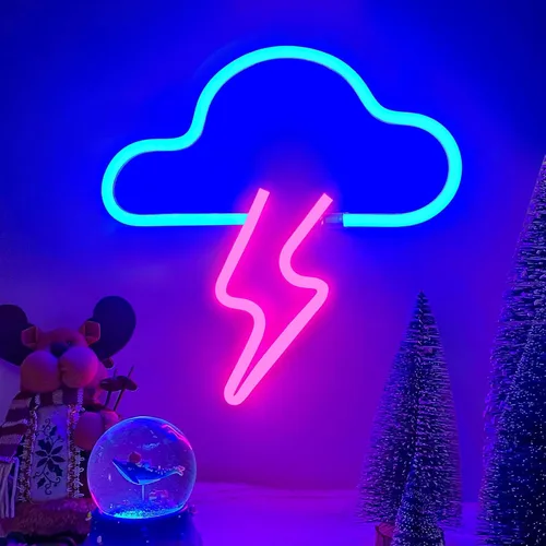 Miniatura 14 de Letreros de Neón Rayo Letrero de Luz de Neón para Decoración de Pared, Alimentado por Batería o USB Luz LED de Rayo Letrero de Neón para Dormitorio