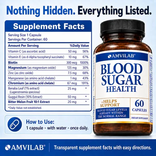 Miniatura 6 de Blood Sugar Health Natural 20 hierbas y vitaminas con canela, ácido alfa lipoico para apoyar la salud, sin OMG, para hombres y mujeres, soporta