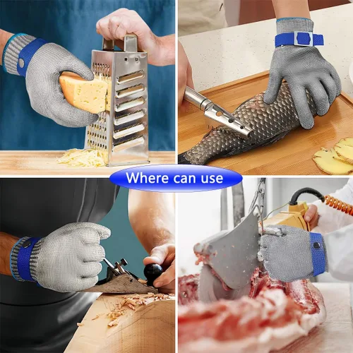 Miniatura 5 de Guantes de malla de malla de acero inoxidable de nivel 9 para cortar ostras Shucking Chopping Butcher