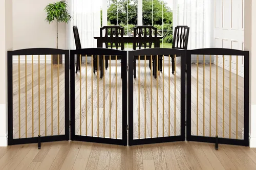 Miniatura 28 de PUPETPO Puerta independiente para mascotas para perros, puerta plegable de madera para perros para casa, puerta interior para perros para puertas