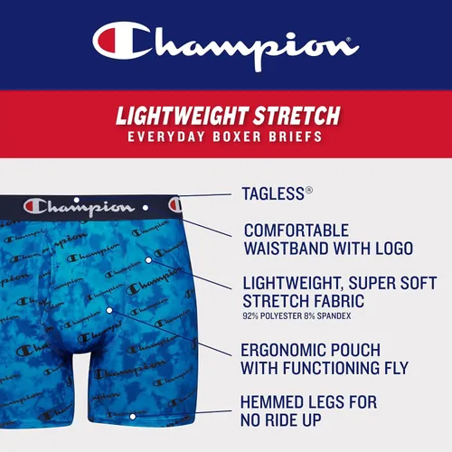 Miniatura 7 de Champion Calzoncillos tipo bóxer elásticos ligeros y transpirables para hombre (paquete de 3)