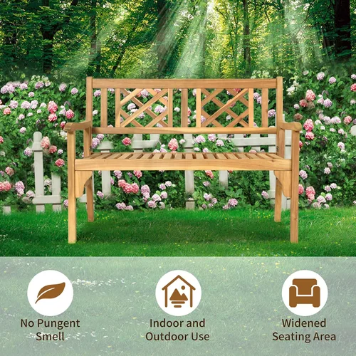 Miniatura 6 de S AFSTAR Banco de jardín plegable para patio, banco para exteriores de 4 pies con asiento de listones y reposabrazos cómodo, banco de patio