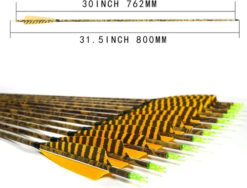 Miniatura 2 de 31Inch Carbon Arrow, Practice Hunting Arrows, Camo Turkey Feather Fletching, Arrows for Compound & Recurve Bow with Removable Tips Adjustable Nocks