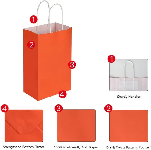 Miniatura 6 de Cada paquete de 100 bolsas pequeñas de papel kraft naranja y morado con asas a granel