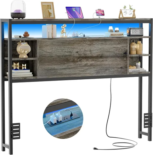 Miniatura 10 de Unikito Cabecera individual con almacenamiento, cabeceros con toma de corriente y luces LED inteligentes, cabecera resistente para cama