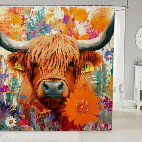 Miniatura 8 de Feelyou Accesorios impermeables de baño de cereza roja con 12 ganchos, cortina de ducha de frutas de dibujos animados para niñas, mujeres y niños