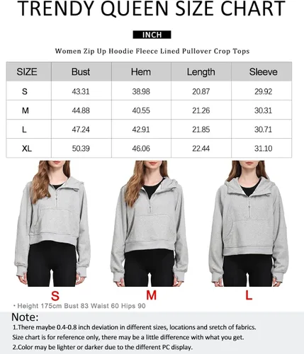 Miniatura 3 de Trendy Queen Sudadera corta con capucha de media cremallera para mujer, sudadera con cremallera de un cuarto, ropa de invierno 2022