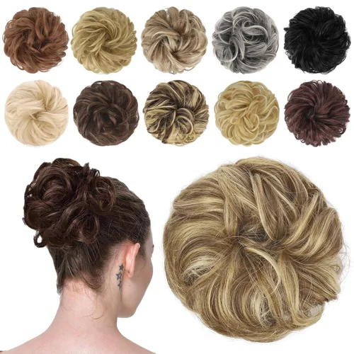 Miniatura 28 de FESHFEN Pieza de Cabello de Moño Desordenado - Extensiones Elásticas Onduladas Rizadas de Moño Scrunchies Sintético Chignon Postizos para Mujeres