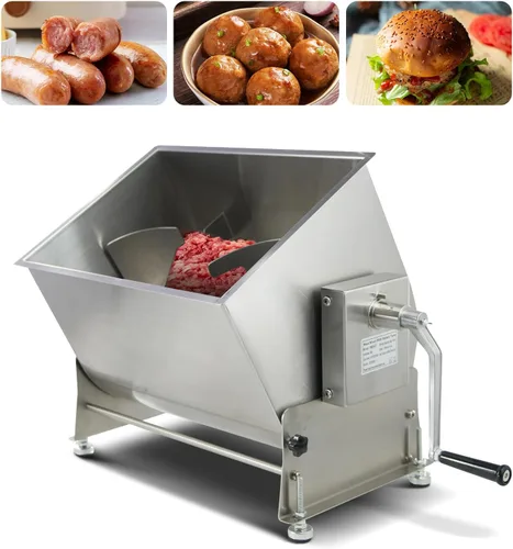 Miniatura 10 de Hakka Mezcladores de carne manuales de acero inoxidable de 10 litros/20 libras de capacidad con tanque fijo, máquina mezcladora de salchichas