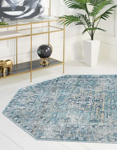 Miniatura 27 de Unique Loom Newport Collection - Alfombra de área ocre (2' x 3' 11", azul/marrón claro)