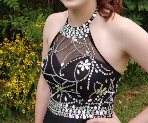 Miniatura 4 de LEJY Vestido corto de graduación con cuentas halter, para mujer, de graduación, 2019