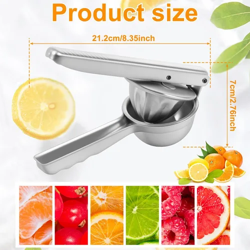 Miniatura 8 de Exprimidor de limón de acero inoxidable, exprimidor manual de prensa manual con mango ergonómico, prensa de ajo, extractor de frutas a prueba