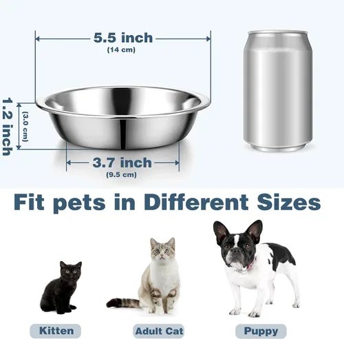 Miniatura 6 de 12 cuencos gruesos de acero inoxidable para gatos, 5.5 pulgadas de ancho poco profundo, de metal, para gatitos, aptos para bigotes, repuesto