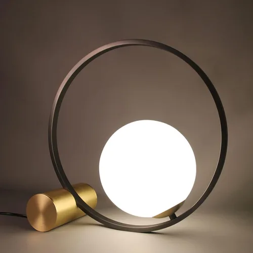 Globe - Lámpara de mesa de noche, moderna lámpara de mesa de noche de cristal de mediados de siglo, lámpara de escritorio dorada para dormitorio, 1