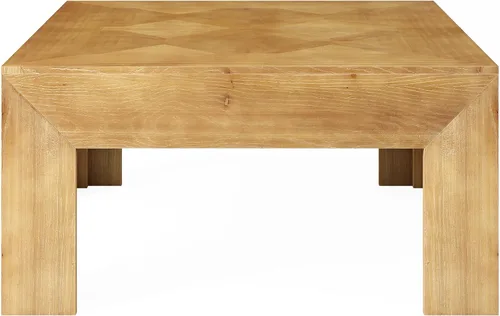 Miniatura 15 de LITTLE TREE Mesa de centro de madera maciza de 39.4 pulgadas, mesa de centro cuadrada con parte superior incrustada intrincada y patas resistentes