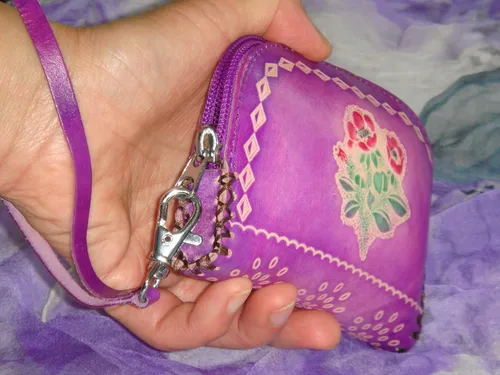 Miniatura 5 de Genuine Leather Change Purse,wallet,Butterfly & Flower Coin Pouch, Wristlet and .Zipper