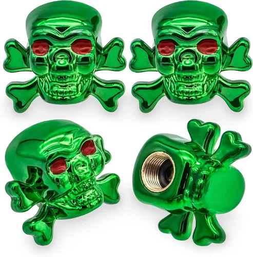 Miniatura 50 de 4 tapones de válvula de neumático estilo calavera, con anillo de goma O, cubiertas universales de vástago de válvula de neumático de núcleo de cobre