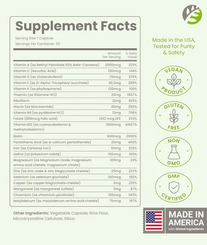 Miniatura 2 de BariSlim Cápsula multivitamínica bariátrica Once Daily - 60 mg de hierro - Vitamina bariátrica y suplemento para poscirugía incluyendo bypass