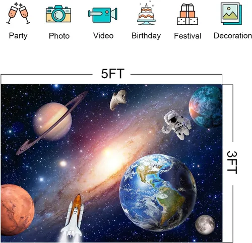 Miniatura 3 de Fondo del espacio exterior para bebés y niños, astronautas, cohetes, nave espacial, universo, planetas, fondo, perfecto para decoraciones de fiesta