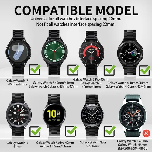 Miniatura 2 de GOLDTOLUCK Correa de acero inoxidable compatible con Samsung Galaxy Watch 8 7 6 5 4 Classic FE Pro 40mm 44mm 46mm 43mm 47mm 45mm 42mm 20mm