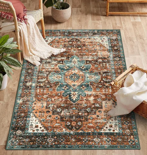 Miniatura 58 de Moynesa Alfombra de pasillo ultra fina lavable de 2 x 6 pies, antideslizante, resistente a las manchas, alfombra vintage que no desprende para Gris