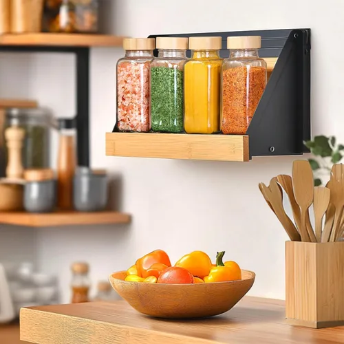 Miniatura 7 de ComSaf 8 oz 6 piezas de tarros de especias de vidrio con etiqueta, recipientes de especias vacíos con tapas de bambú, recipientes de condimento