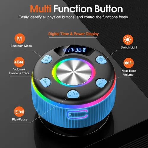 Miniatura 2 de Altavoz de ducha Bluetooth, IP7 impermeable, portátil, Bluetooth 5.3 con ventosa, mini altavoz inalámbrico con luces RGB, pantalla de tiempo, sonido